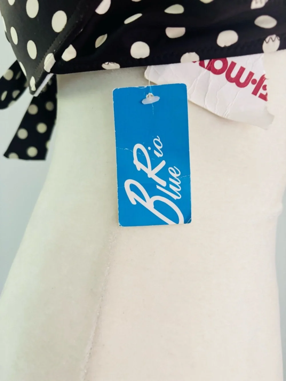 B. Rio Blue Brown and White Polka Dot Tie-Front Bikini Swim Top Large 36 C NWT